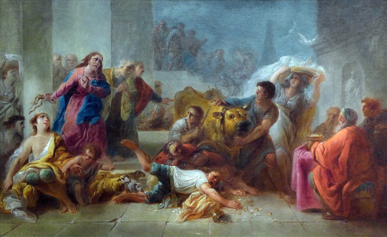 Krisztus kiűzi a kereskedőket a templomból alkotó: Jacques Gamelin