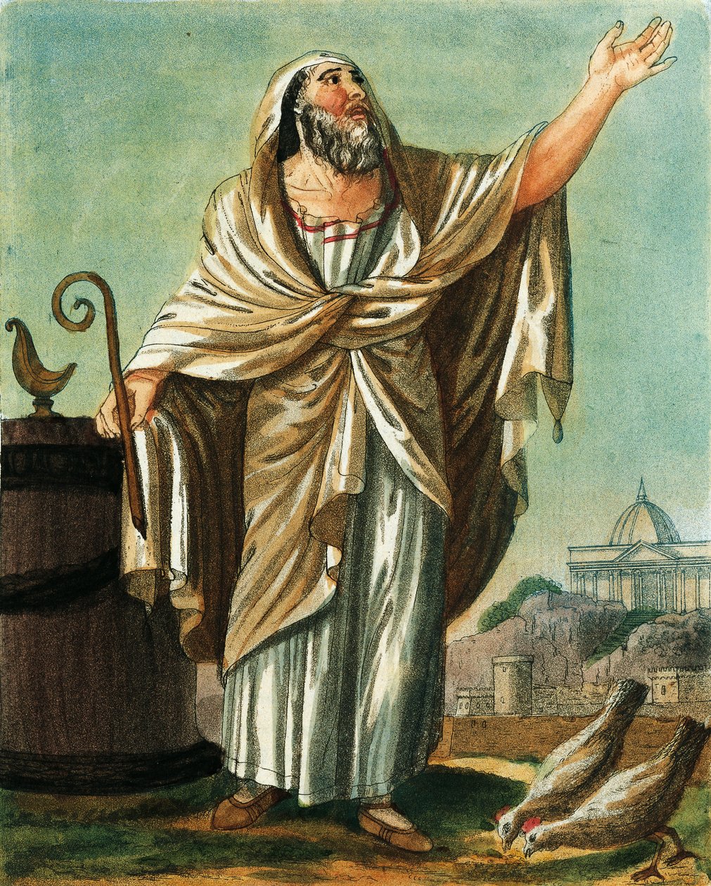 Augur, Jacques Grasset de Saint-Sauveur (1757-1810) metszete az ókori Rómából, avagy történelmi és képi leírás mindarról, ami a rómaiakkal, katonaságukkal, szokásaikkal, vallási és közéletükkel kapcsolatos. alkotó: Jacques Grasset de Saint Sauveur
