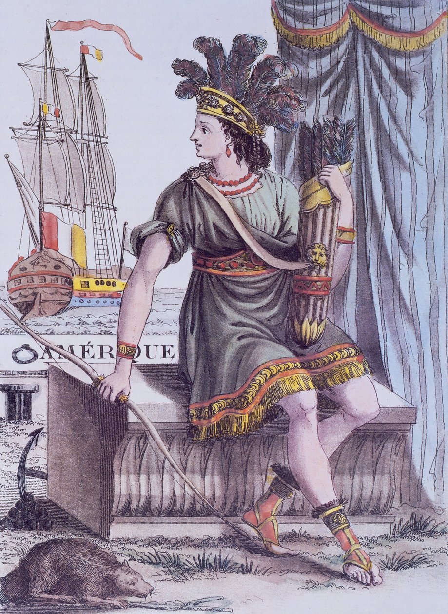Címlap Jacques Grasset de Saint-Sauveur Utak enciklopédiájából, amely Amerika allegóriáját ábrázolja alkotó: Jacques Grasset de Saint Sauveur