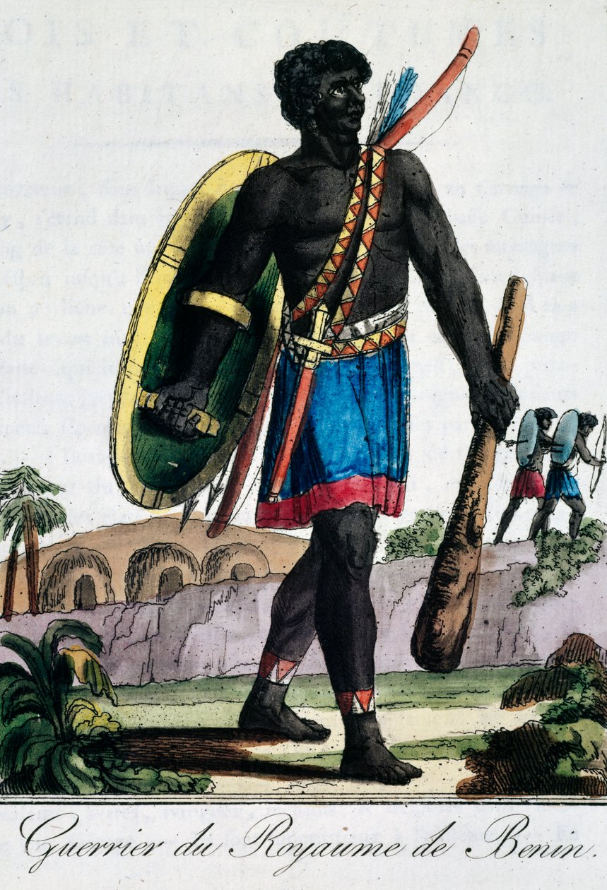 Harcos Benin Afrikából, metszet a Traveling encyclopaediából alkotó: Jacques Grasset de Saint Sauveur