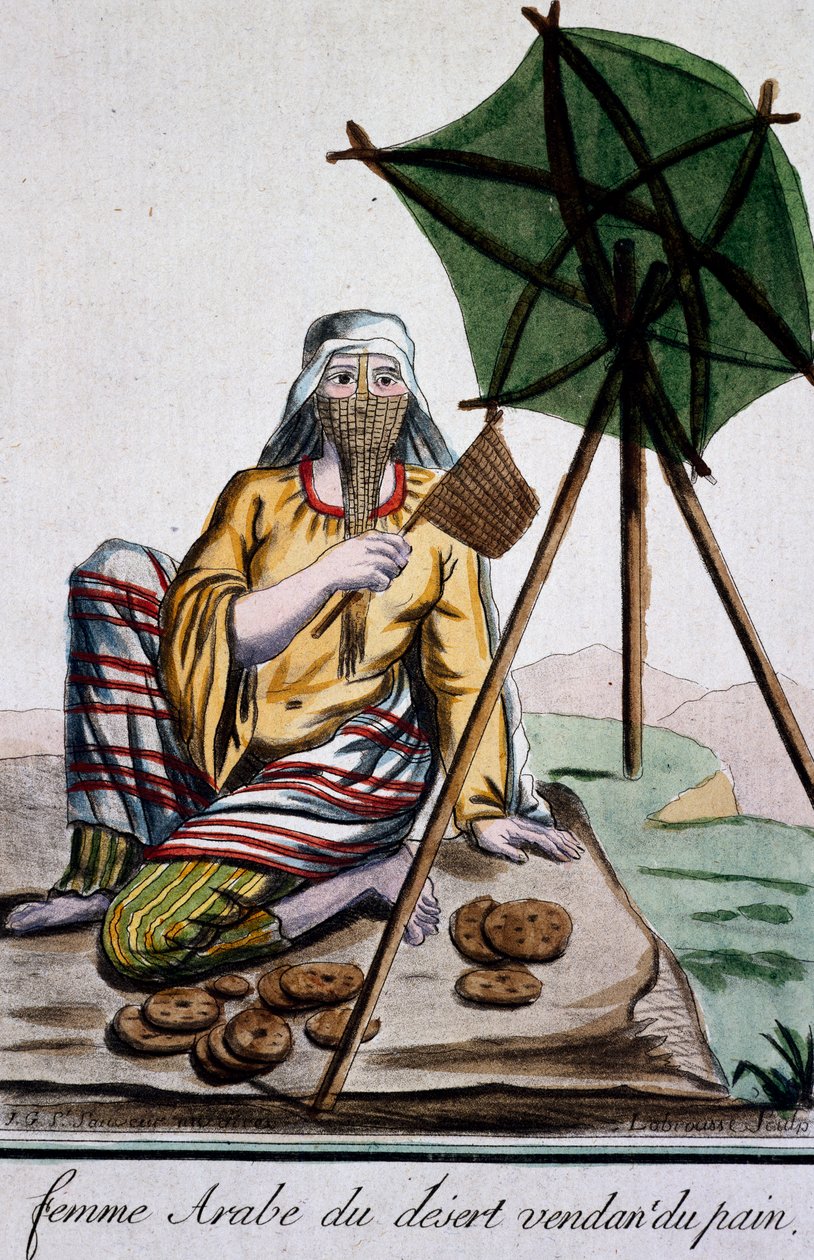 Arab nő a sivatagból, kenyeret árul, metszet az Encyclopedie des Voyagesből, Jacques Grasset de Saint-Sauveur (1757-1810) alkotó: Jacques Grasset de Saint Sauveur