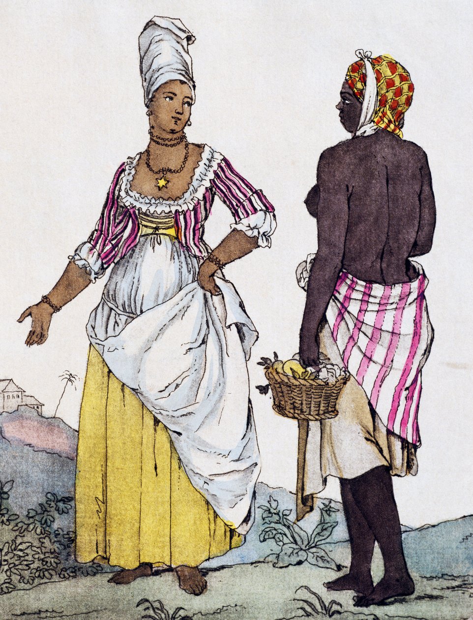 Fekete nő és mulatt nő Santo Domingoból, színes metszet Labrousse rajzából alkotó: Jacques Grasset de Saint Sauveur