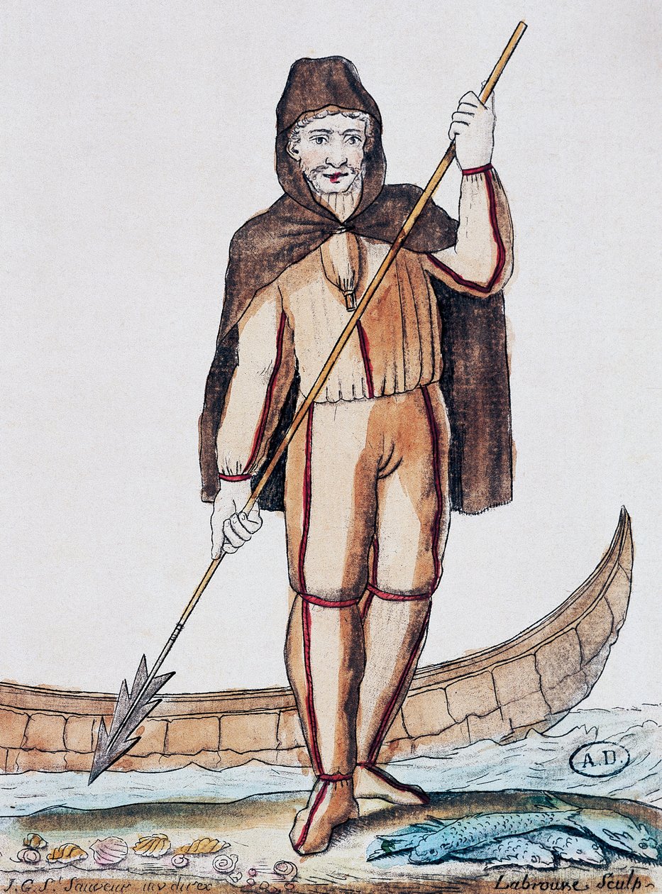 Horgászjelmez, színes metszet Labrousse rajzából (aktív 1796), az Encyclopedie des Voyagesből, Jacques Grasset de Saint-Sauveur (1757-1810) alkotó: Jacques Grasset de Saint Sauveur