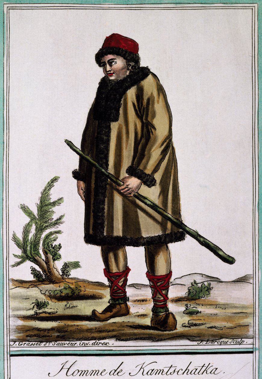 Kamcsatkai férfi, színes metszet, Laroque, Oroszország alkotó: Jacques Grasset de Saint Sauveur
