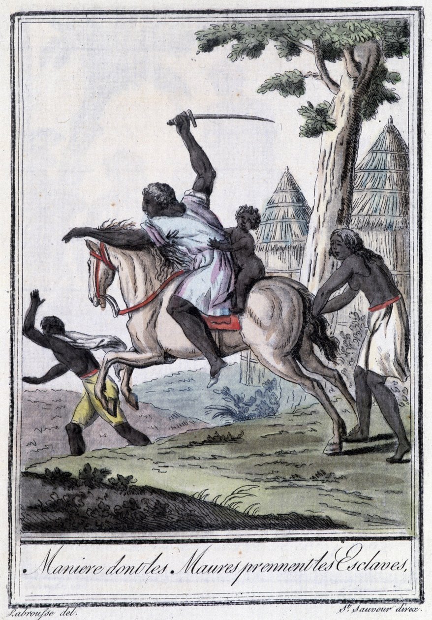 Kezelje, kinek a Moure-ja rabszolgákat visz el – Grasset Saint Sauveur „” Encyclopédie des voyages” című kötetében, szerk. Párizs 1796 alkotó: Jacques Grasset de Saint Sauveur
