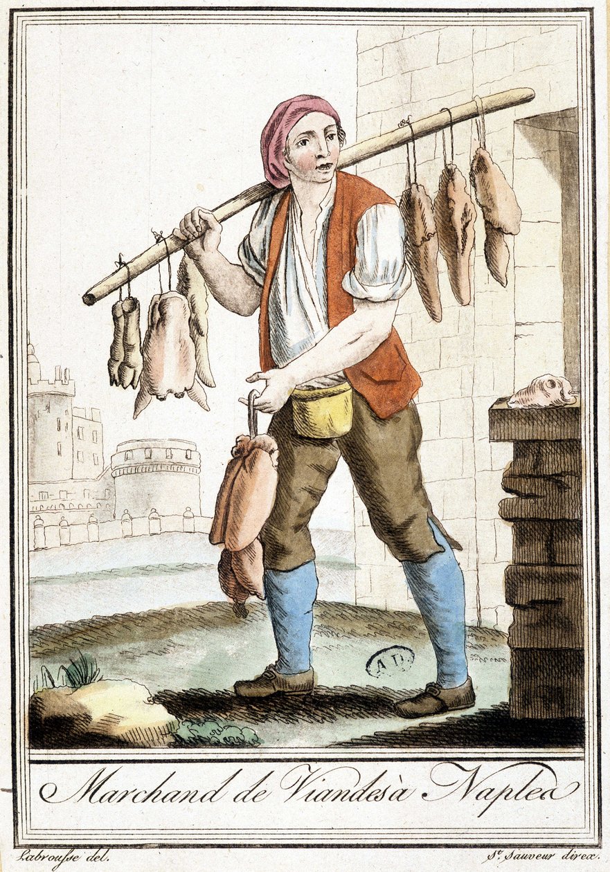 Húskereskedő Nápolyban – a párizsi Grasset St Sauveur „” utazások enciklopédiájában” alkotó: Jacques Grasset de Saint Sauveur