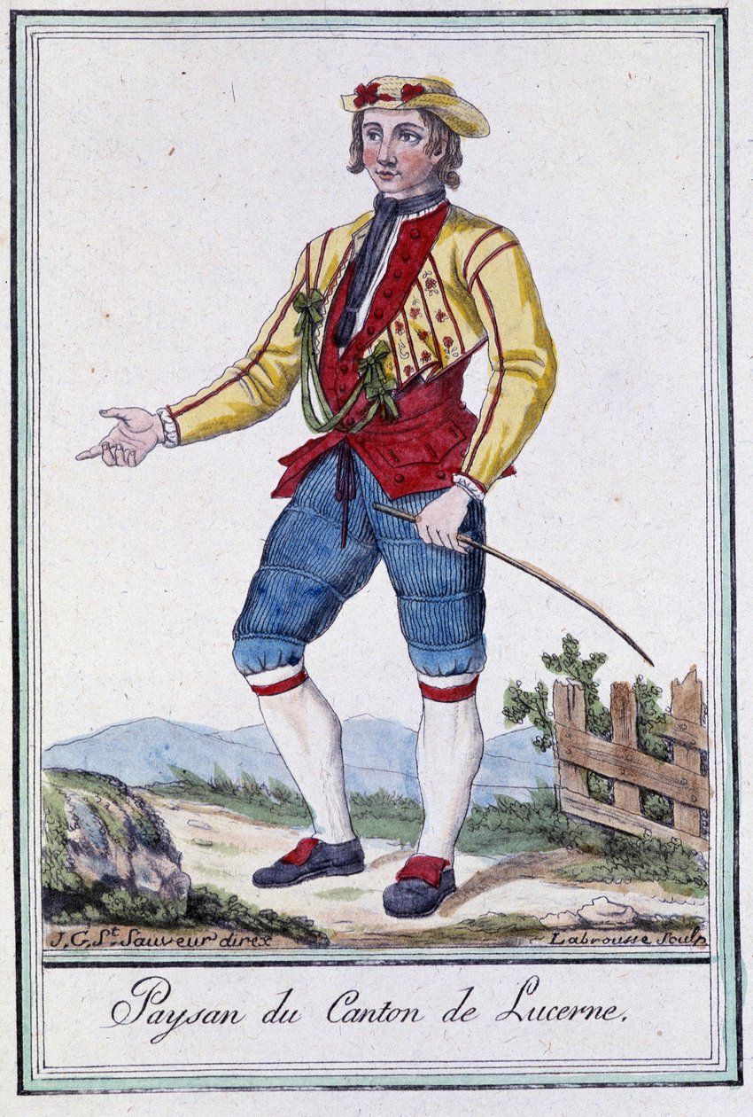 Luzerni kanton parasztja (Svájc) – Grasset St Sauveur „” Utazási Enciklopédia” című könyvében, szerk. 1796 alkotó: Jacques Grasset de Saint Sauveur