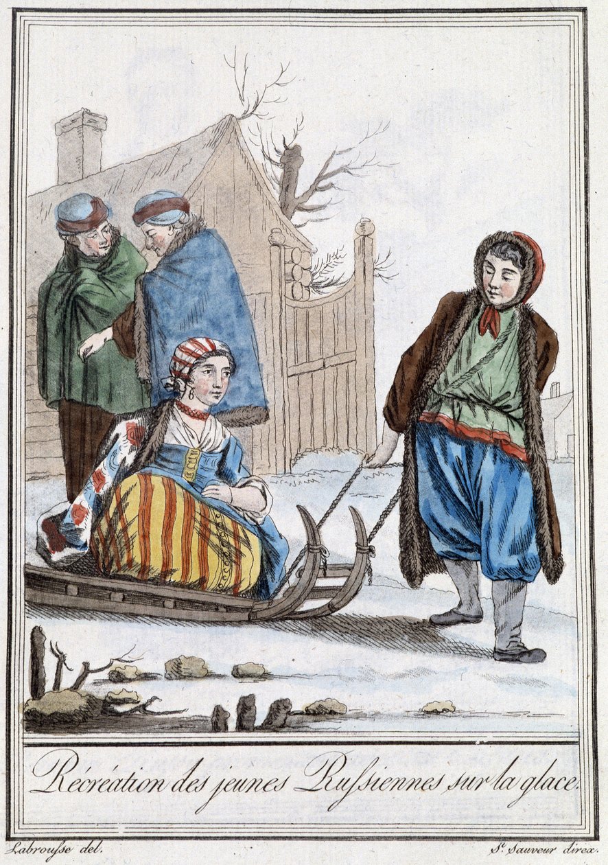Fiatal oroszok kikapcsolódása szánkón (oroszok) - Grasset Saint Sauveur „” Utazások enciklopédiájában”, szerk. Párizs 1796 alkotó: Jacques Grasset de Saint Sauveur
