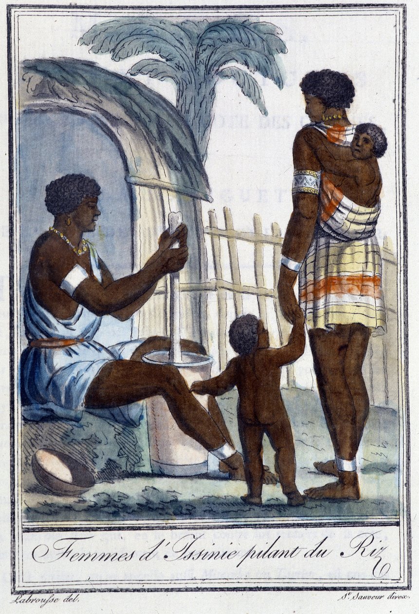 Issinie-i nők a rizst ütve – Grasset St Sauveur „” Utazások enciklopédiájában”, szerk. 1796 alkotó: Jacques Grasset de Saint Sauveur