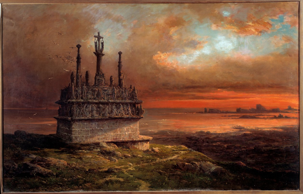 Tronoen kálváriája a naplementében Jacques Guiaud (1811-1876) festménye, 19. századi Brest, Musee des Beaux Arts alkotó: Jacques Guiaud