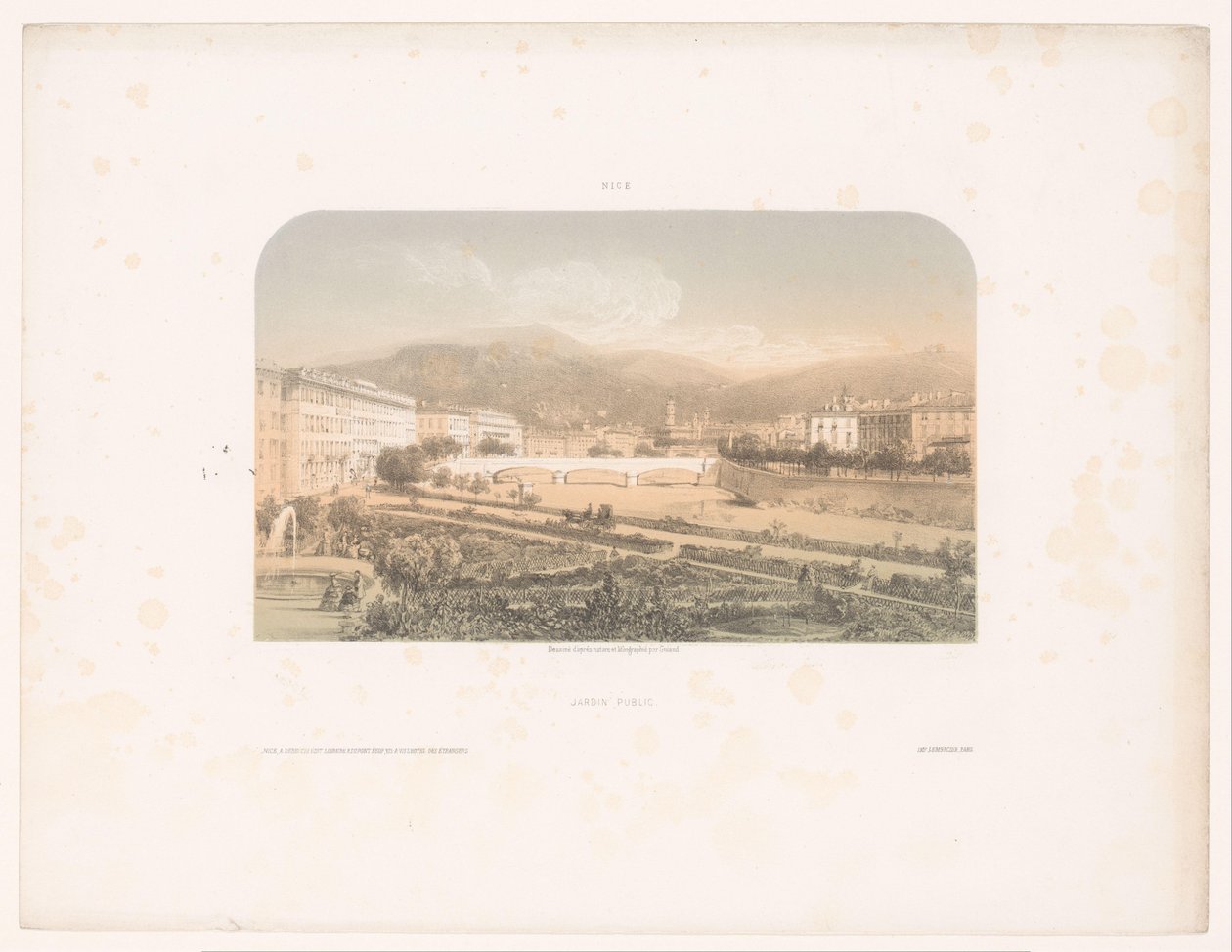 Kilátás a Jardin közönségre és a nizzai Pont-Neuf-ra Jardin public (cím az objektumon) Arcok szépben (sorozat címe) Szép (sorozat címe az objektumon) alkotó: Jacques Guiaud