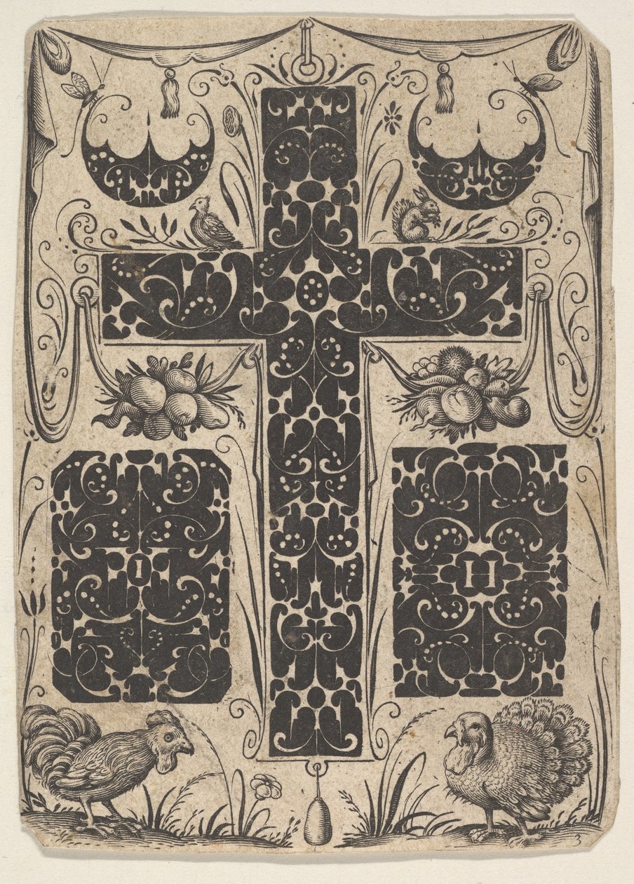Latin kereszt madarakkal és kisebb motívumokkal, kb. 1614-19. alkotó: Jacques Hurtu