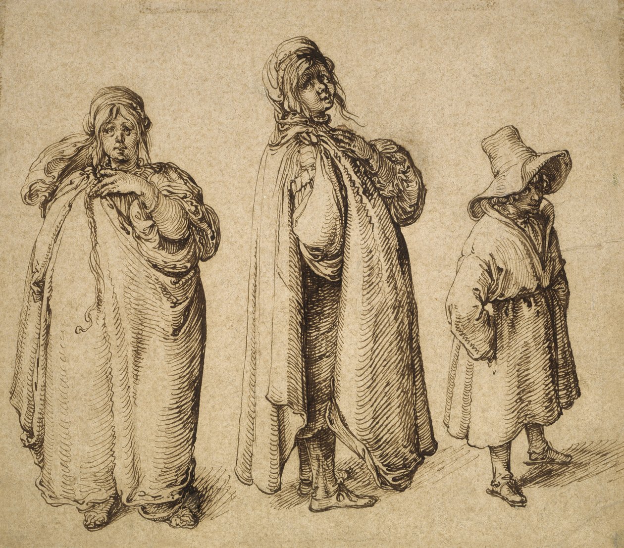 Két tanulmány egy roma nőről és egy roma fiúról egy nagy kalapban, 1605 körül alkotó: Jacques II de Gheyn