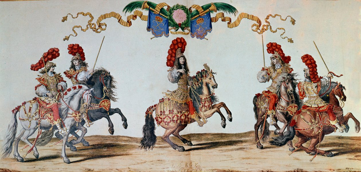 1662-es körhinta: XIV. Lajos király és az 1662-es párizsi körhinta lovagjai (metszet) alkotó: Jacques I Bailly