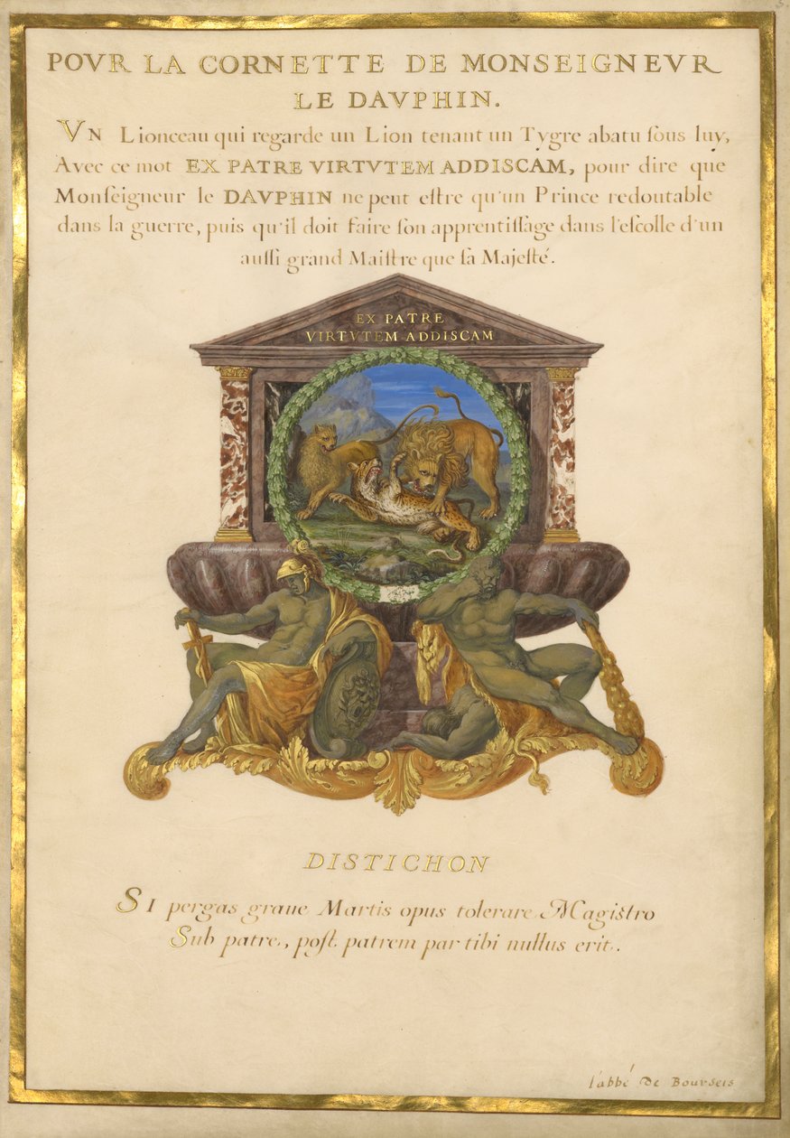 Ms. 11 (4) f.5, XIV. Lajos jelképe, 1663-68 körül (gouache és arany pergamen) alkotó: Jacques I Bailly