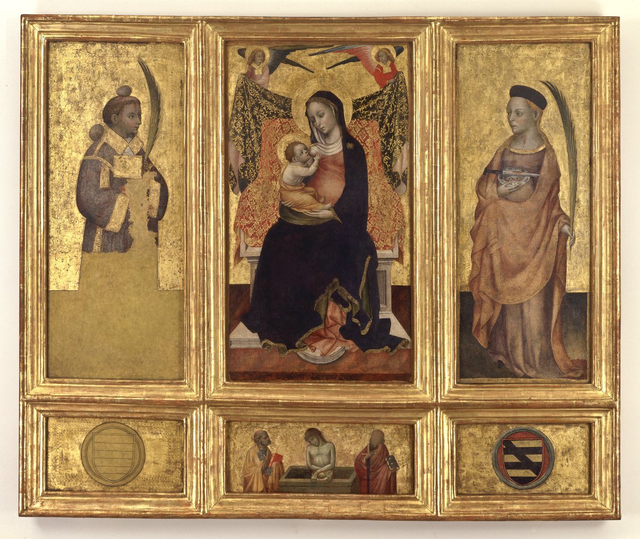 Madonna és gyermek Szent Istvánnal és Lucyval; Krisztus a sírban és Szent Péter és Pál, 1425 körül alkotó: Jacques Iverny