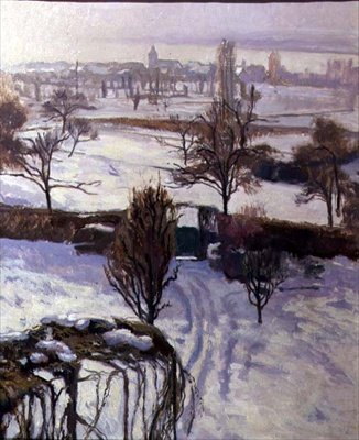 Genf kilátás télen (olaj a fedélzeten) alkotó: Jacques Jacobi