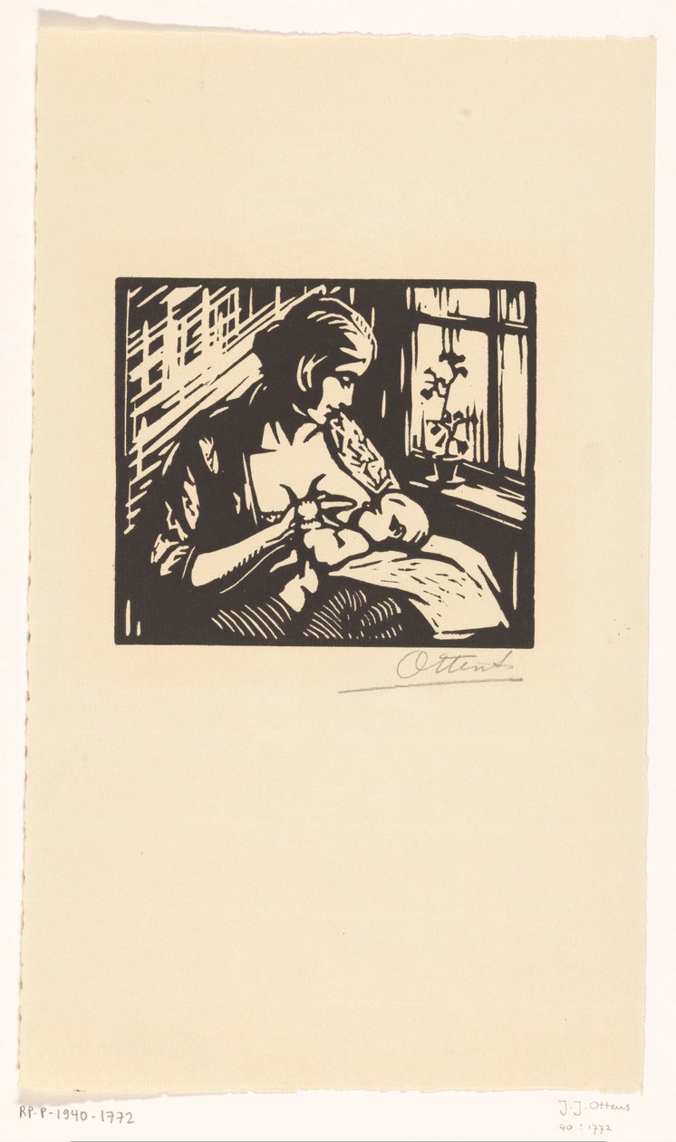 Gyermeket szoptató nő alkotó: Jacques Jeichienus Ottens (signed by artist)