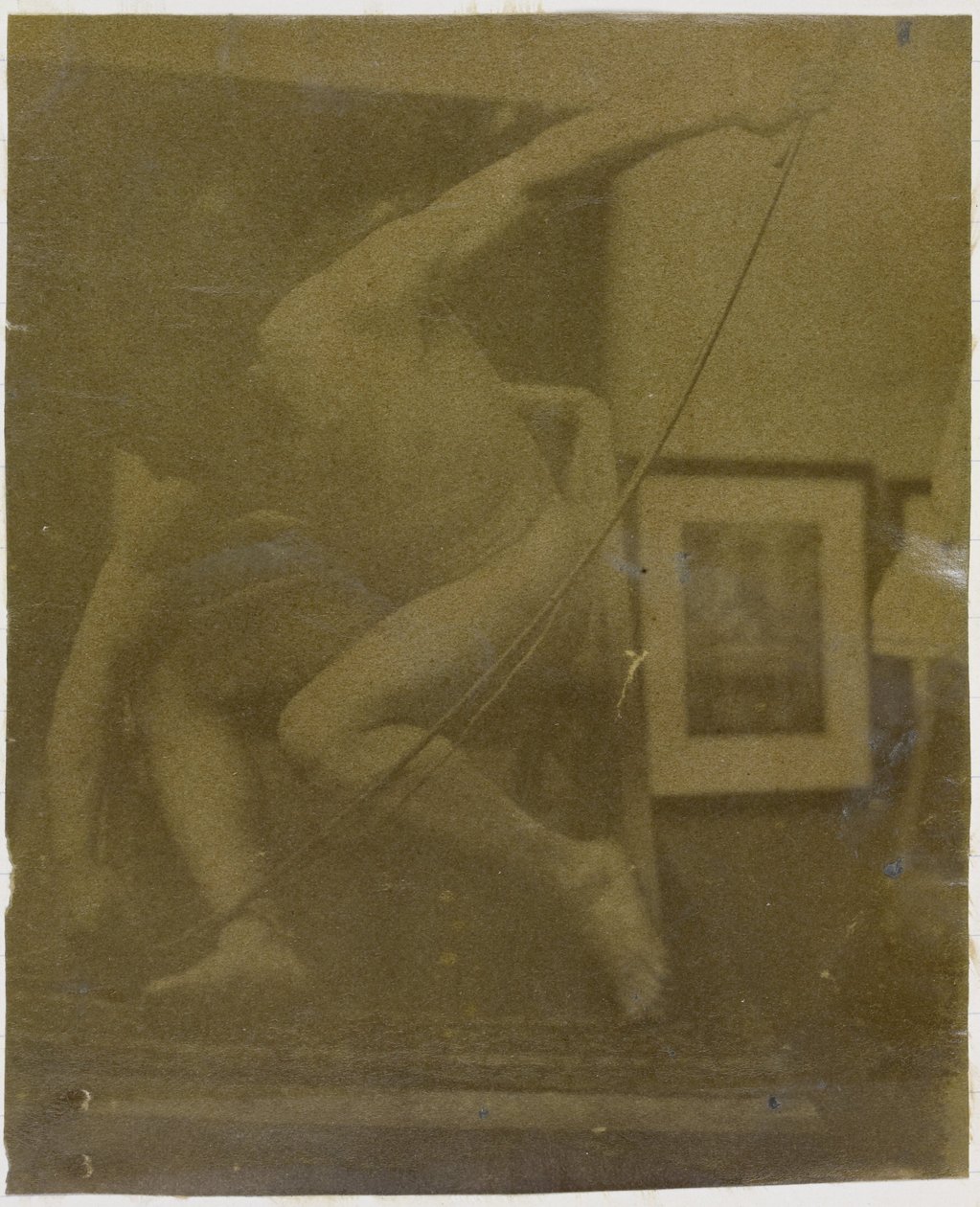 Tanulmány egy férfi meztelen modellről, aki masnival a kezében kuporog Jacques de Lalaing stúdiójában alkotó: Jacques Lalaing (attributed to)