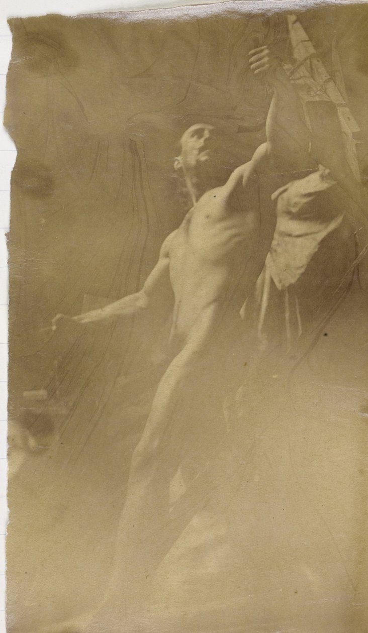 Egy állványban álló férfi akt modell tanulmányozása alulról Jacques de Lalaing stúdiójában alkotó: Jacques Lalaing (attributed to)