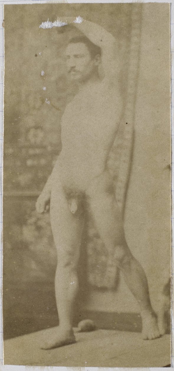 Tanulmány egy férfi meztelen modellről, egyenesen álló, elölről ferdén nézve Jacques de Lalaing stúdiójában alkotó: Jacques Lalaing (attributed to)