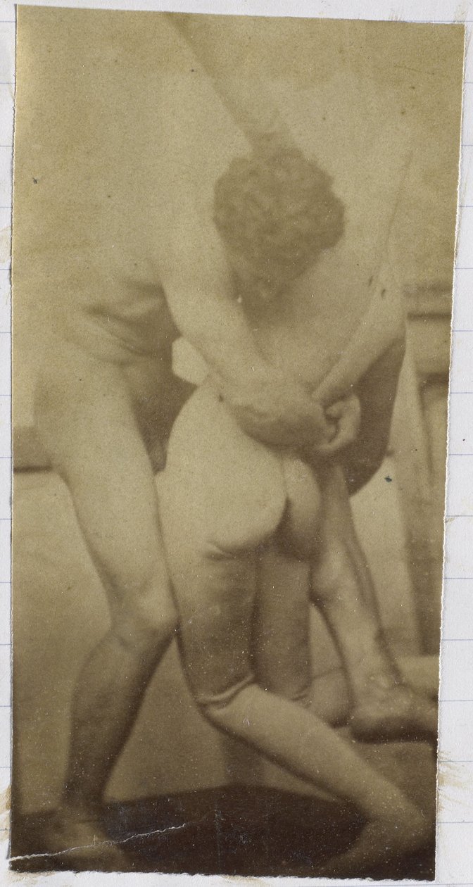 Egy álló és egy próbababával birkózó férfi aktmodell tanulmányozása Jacques de Lalaing műtermében, esetleg előtanulmány a Birkózók című festményhez alkotó: Jacques Lalaing (attributed to)