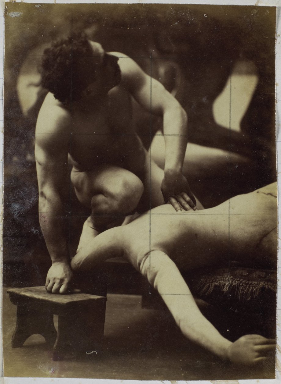 Tanulmányozás egy férfi meztelen modellről, aki egy próbababával birkózik Jacques de Lalaing stúdiójában alkotó: Jacques Lalaing (attributed to)