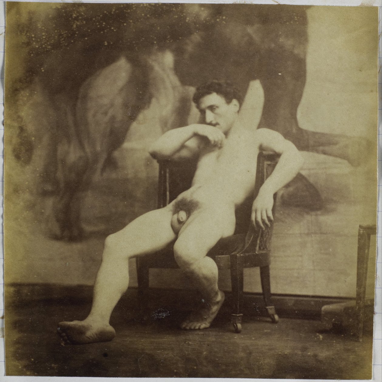 Egy széken ülő férfi aktmodell tanulmányozása Jacques de Lalaing stúdiójában alkotó: Jacques Lalaing (attributed to)