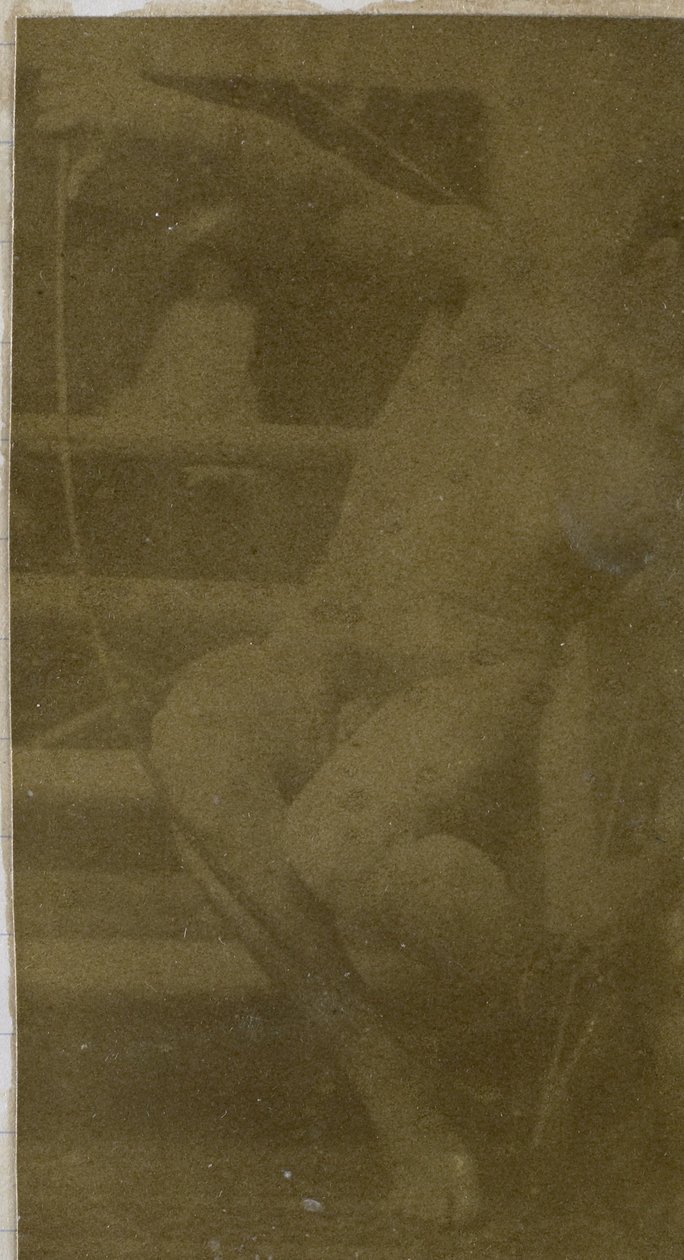 Tanulmány egy lépcsőn ülő férfi meztelen modellről, elölről nézve, kötéllel és masnival az ölében, Jacques de Lalaing stúdiójában alkotó: Jacques Lalaing (attributed to)