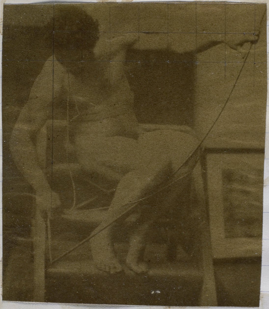 Tanulmány egy lépcsőn ülő férfi meztelen modellről, elölről nézve, kötéllel és masnival az ölében, Jacques de Lalaing stúdiójában alkotó: Jacques Lalaing (attributed to)