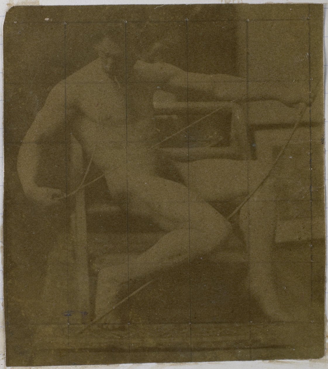 Tanulmány egy lépcsőn ülő férfi meztelen modellről, elölről nézve, kötéllel és masnival az ölében, Jacques de Lalaing stúdiójában alkotó: Jacques Lalaing (attributed to)