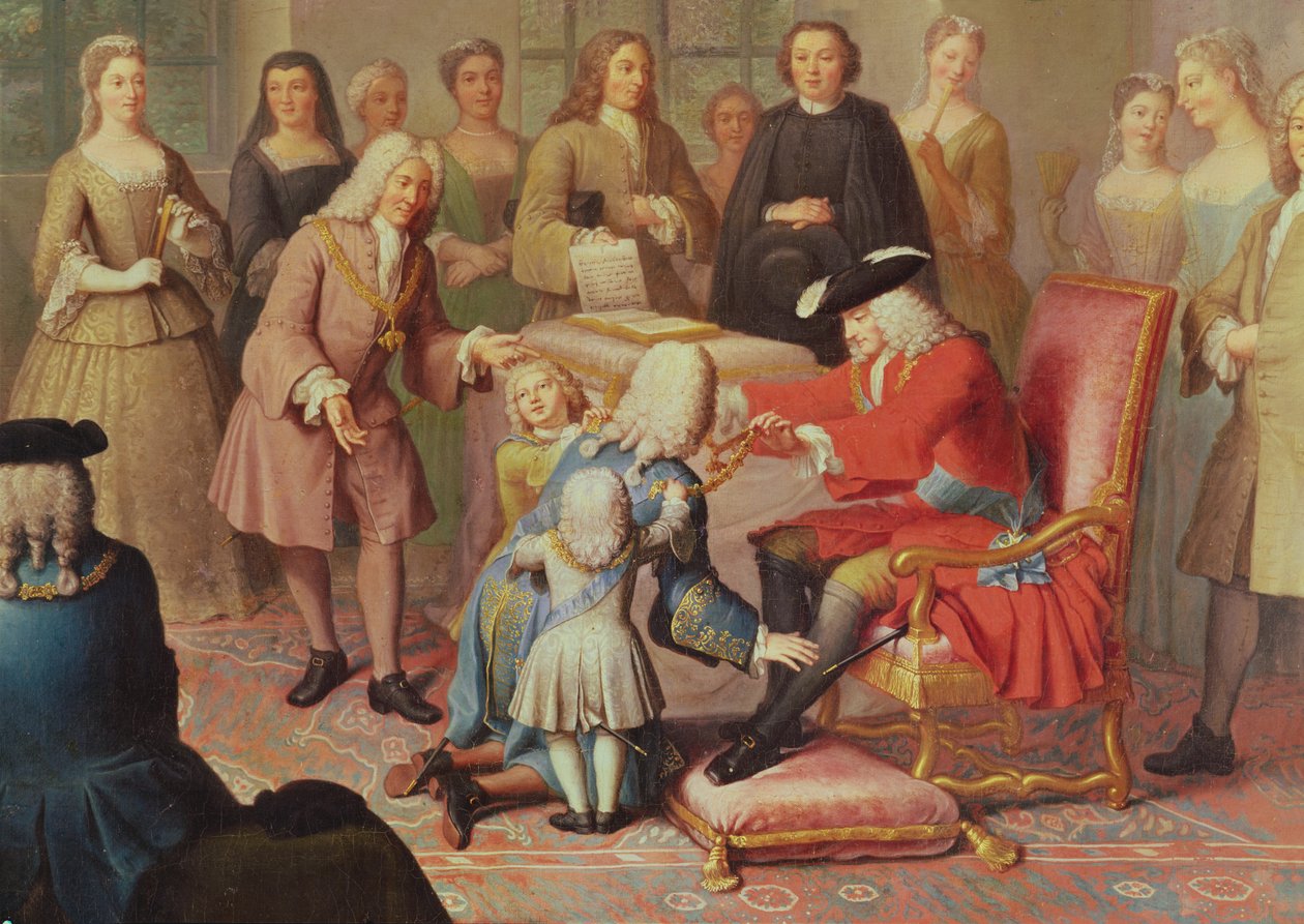 A spanyol V. Fülöp átadja az aranygyapjút ezek marsalljának, francia spanyolországi nagykövetnek 1724-ben alkotó: Jacques Laumosnier