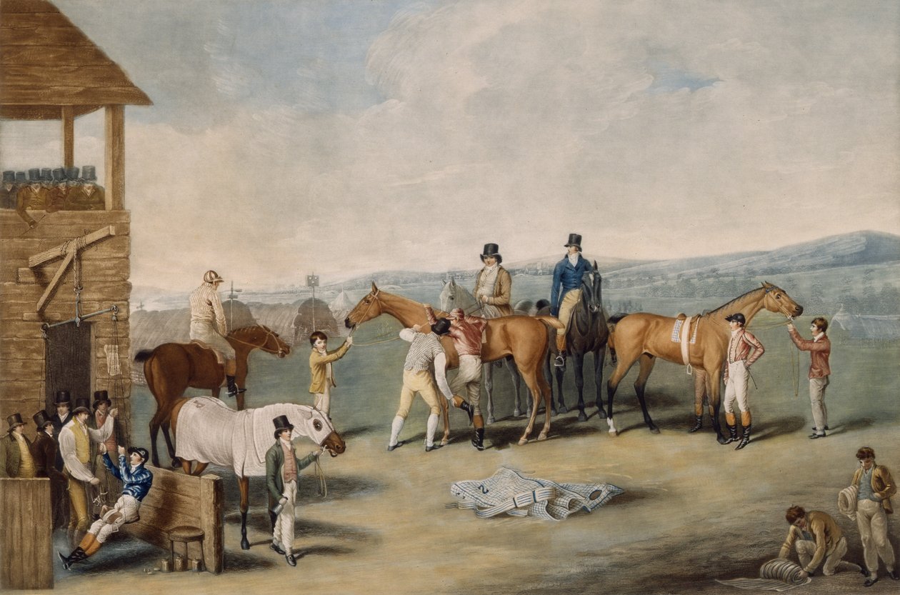 Egy pár: Felkészülés az indulásra, London, 1803. január 20. (akvatinta) alkotó: Jacques Laurent after Agasse