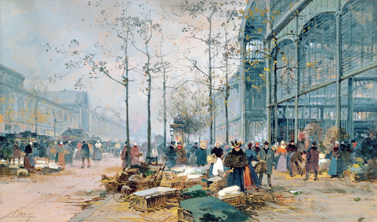 Les Halles, Párizs (ceruza és gouache papíron) alkotó: Jacques Lieven