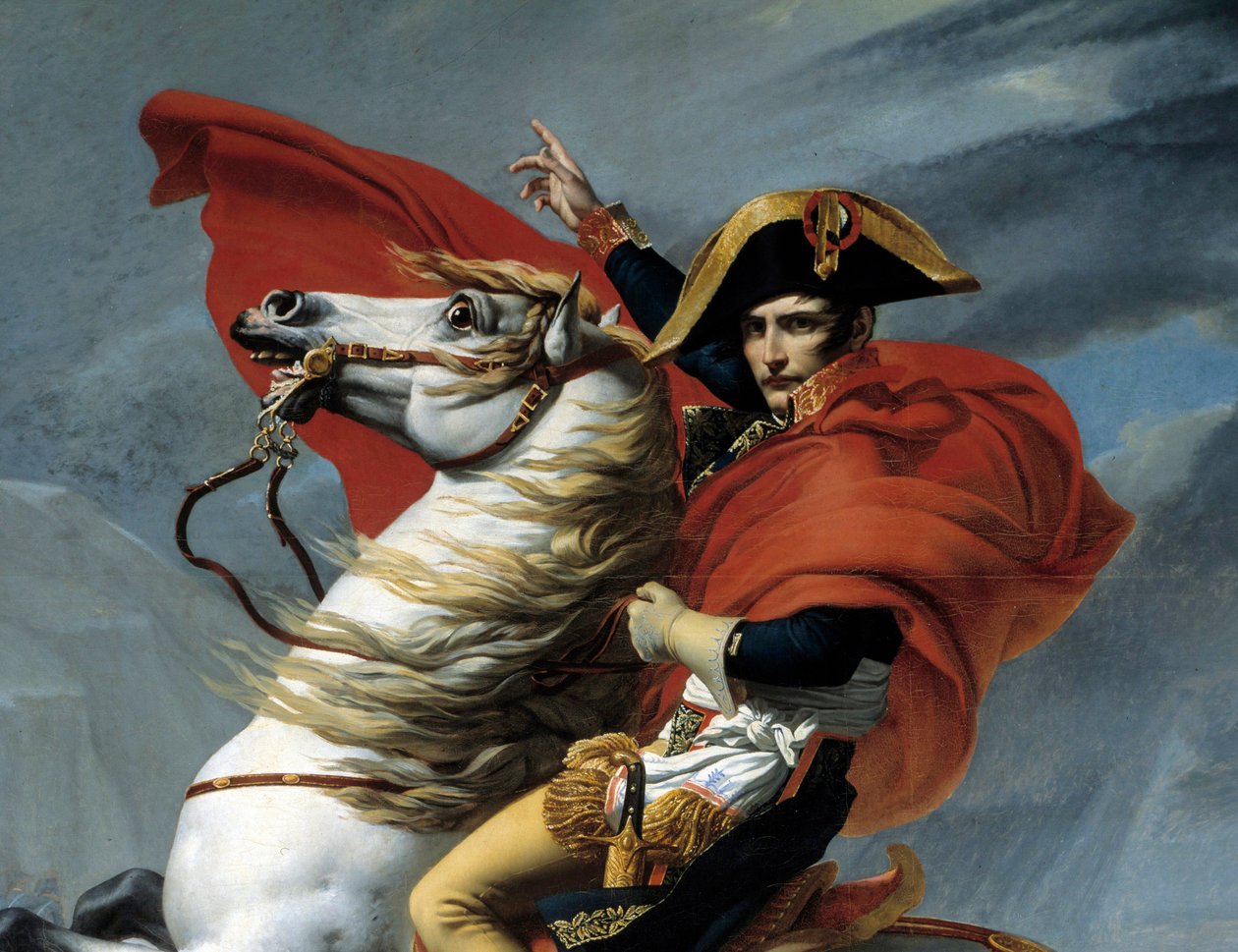 Az első konzul Bonaparte Napóleon (1769-1821) átkelt az Alpokon a Grand Saint-Bernard-hágónál 1800 májusában Részlet. Jacques Louis David (1748-1825) festménye 19. századi Párizs, Musee de l