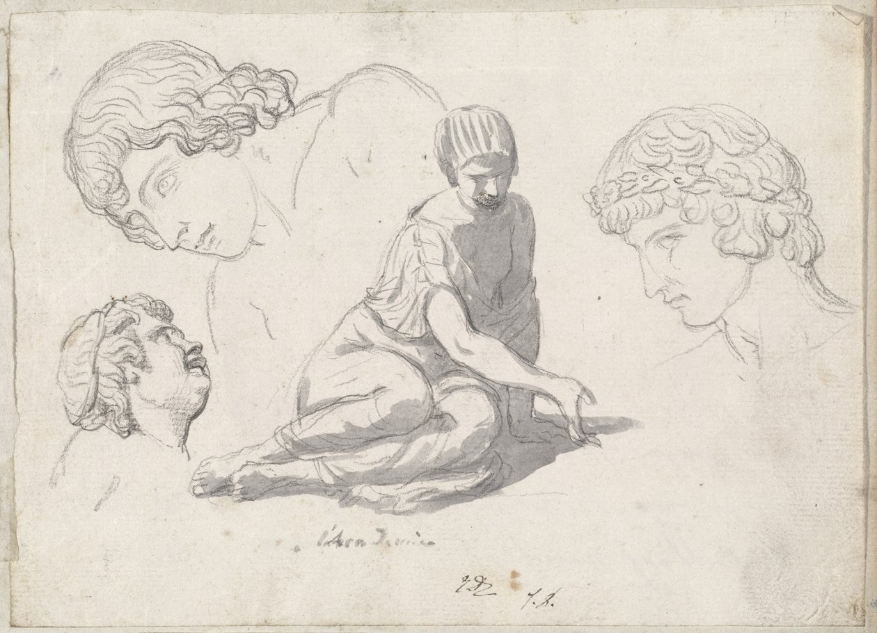 Kockadobó és egyéb tanulmányok az ókori szobrok után alkotó: Jacques Louis David