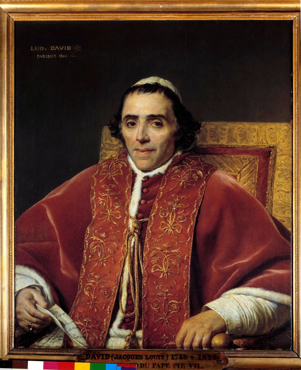 VII. Pius pápa (Gregoire Chiaramonti) féltestes portréja, pápa 1800-ban (1742-1823) Jacques Louis David (1748-1825) festménye 19. század V. 0,91x0,85 m. - VII. Pius pápa (Gregoire Chiaramonti), 1800-ban (1742-1823) pápa féltestes portréja. Festmény alkotó: Jacques Louis David
