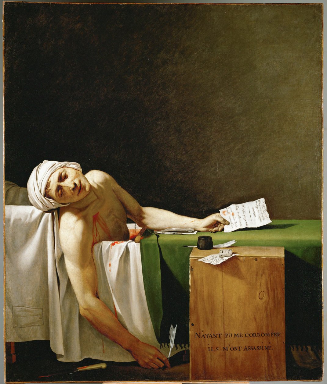 Jean Paul Marat, politikus és publicista, a fürdőkádjában halt meg, Charlotte Corday meggyilkolta ... alkotó: Jacques Louis David