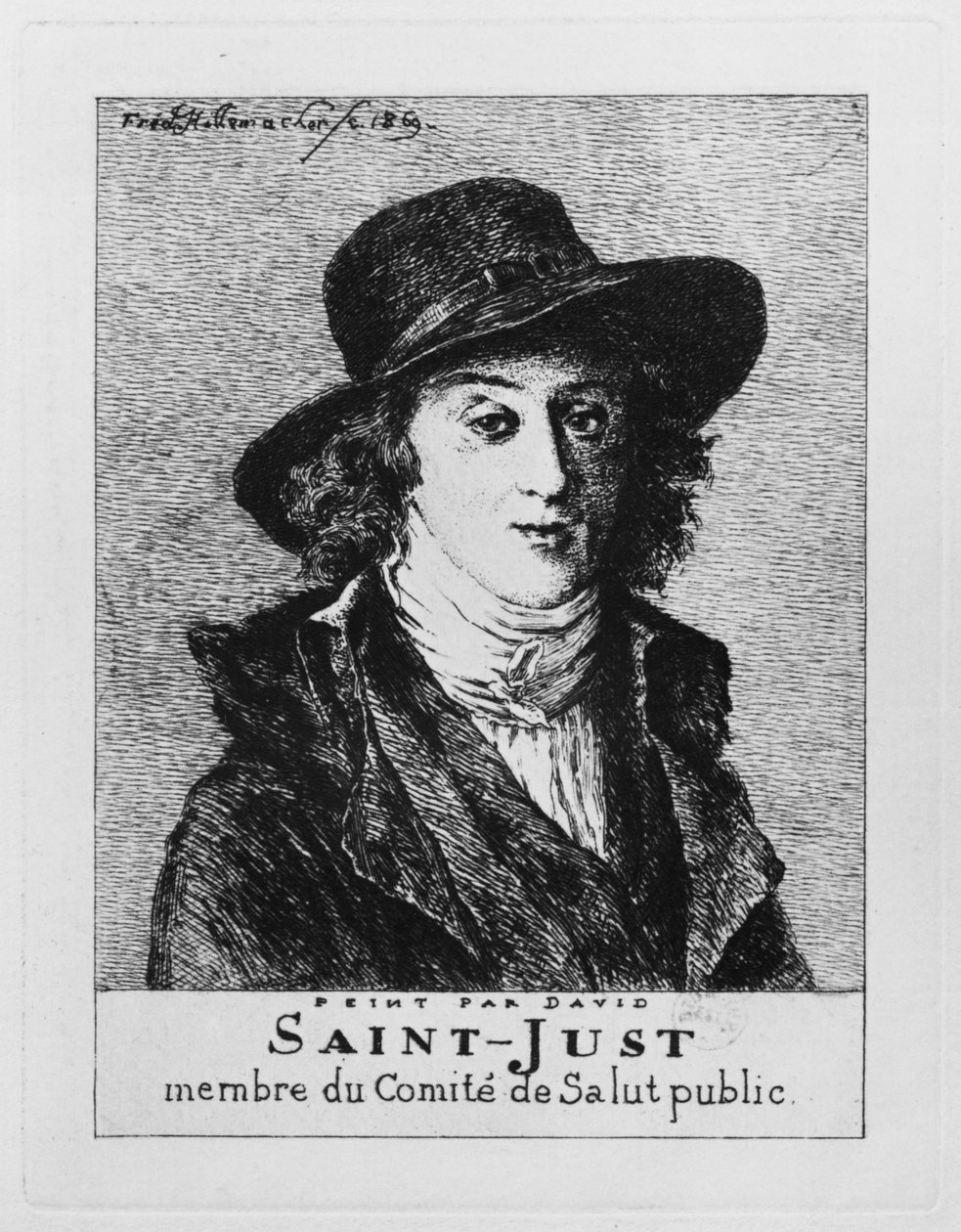 Louis Antoine Leon de Saint-Just, metszett Frederic Desire Hillemacher (1811-86) 1869 alkotó: Jacques Louis David