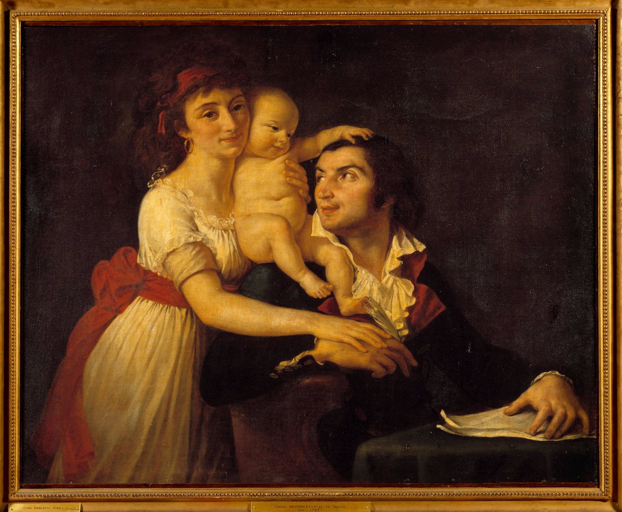 Camille Desmoulins (1760-1794), felesége Lucile (1771-1794) és fiuk Horace Camille (1792-1825) portréja Jacques Louis David (1748-1825) festménye 18. század V. 1x1,23 m. Versailles, Chateau Múzeum alkotó: Jacques Louis David