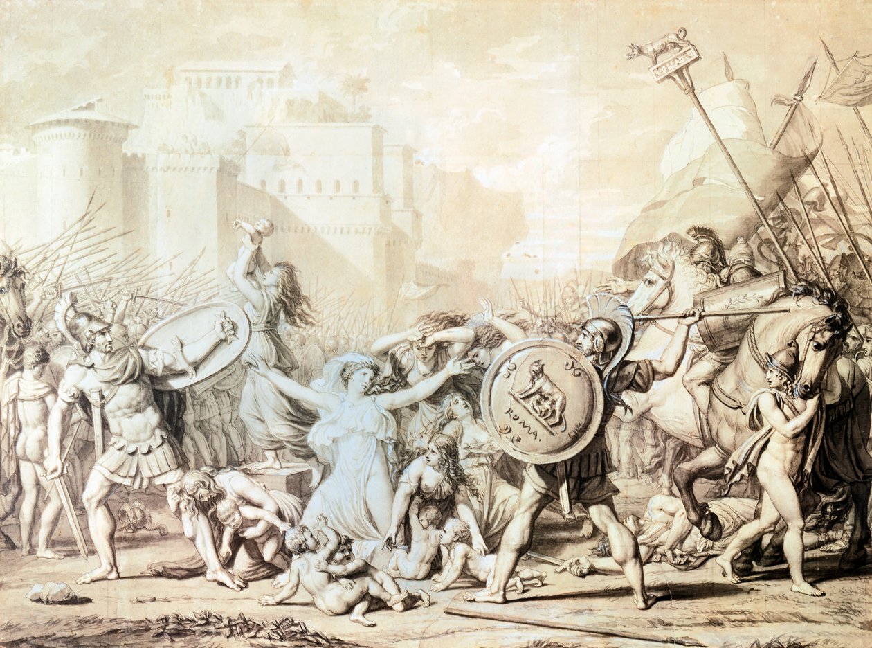 Tanulmány a szabin nők megerőszakolásához (toll, tus, akvarell és ceruzarajz) alkotó: Jacques Louis David