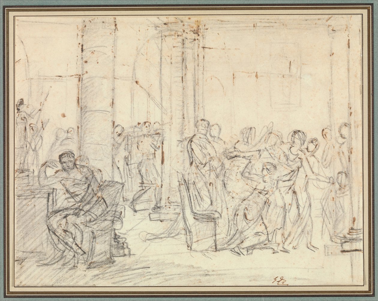 Tanulmány a Liktorok Brutushoz viszik fiainak holttestét című műhöz alkotó: Jacques Louis David