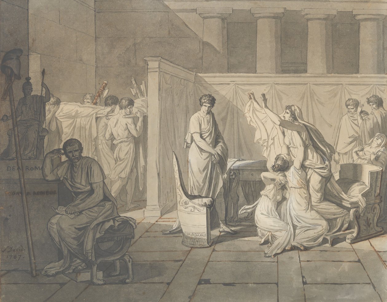 Tanulmány a Lictoroknak, akik elhozzák Brutusnak fiai testét, 1787. alkotó: Jacques Louis David