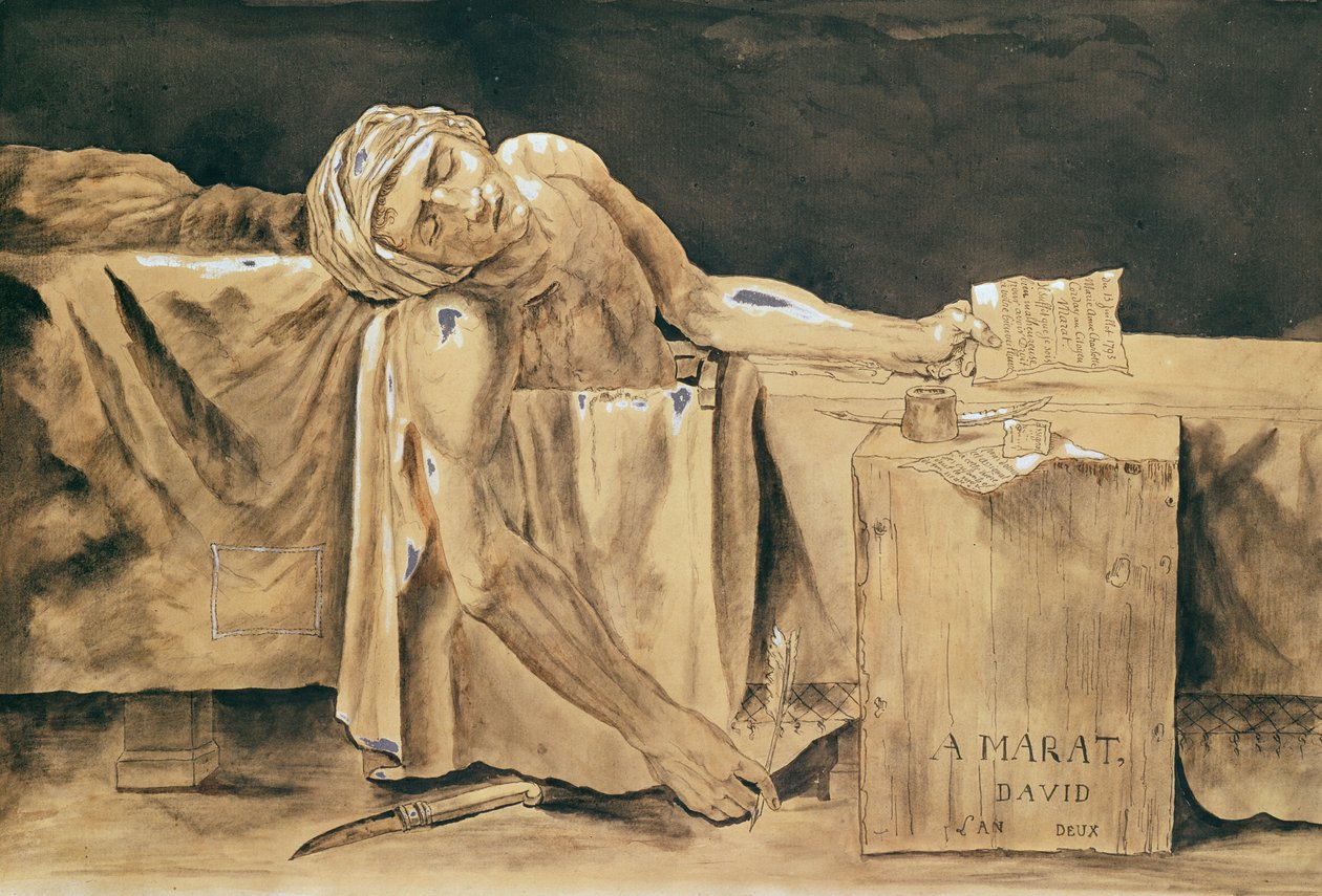Marat halála, 1793 (toll, tinta és WC papíron) alkotó: Jacques Louis David