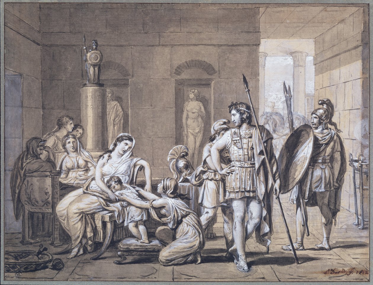 Hektor távozása, 1812 körül (toll, tinta és ceruza papíron) alkotó: Jacques Louis David