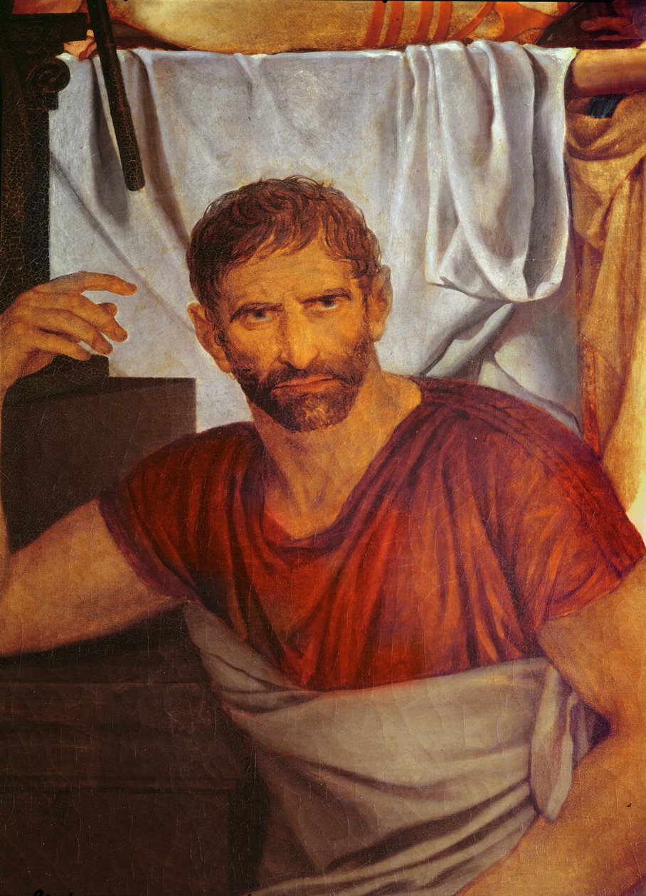 A Lictorok elhozzák Brutusnak fiainak testét Brutuss arcának részlete, 1789, olaj, vászon alkotó: Jacques Louis David
