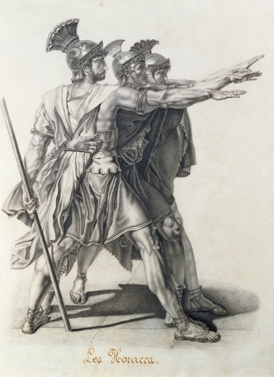 A Horatiusok esküje, a Horatiusok részlete (ceruza) alkotó: Jacques Louis David