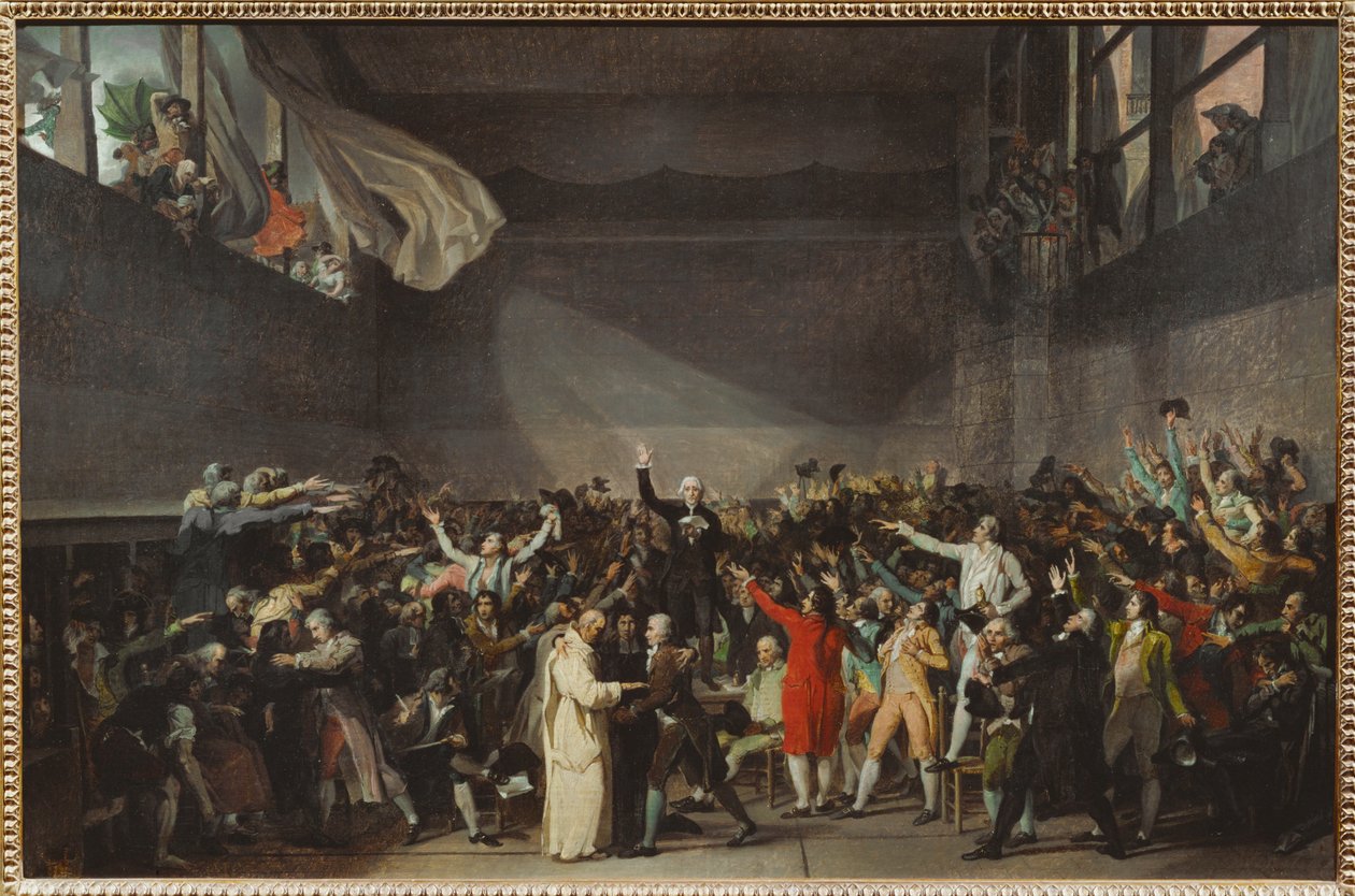 A Jeu de Paume-i eskü, amikor a Három Státus megtagadta, hogy királyi parancsra feloszlassák ... alkotó: Jacques Louis David
