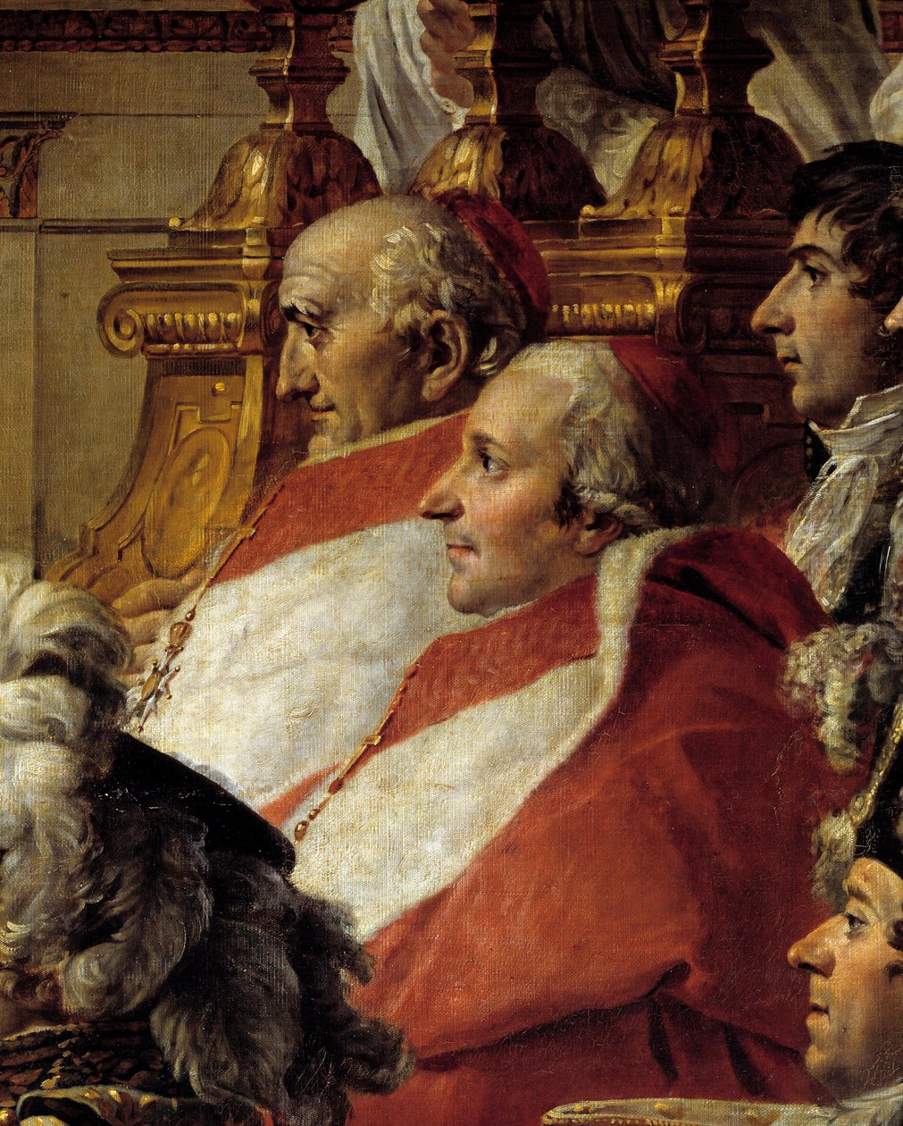 Napóleon rítusa. A bíborosokat és Jean Baptiste Jules Bernadotte-ot (1763-1844) ábrázoló részlet I. Napóleon Bonaparte császár szentsége és Josephine Imperatrice megkoronázása idején a párizsi Notre-Dame-ban december 2-án. alkotó: Jacques Louis David