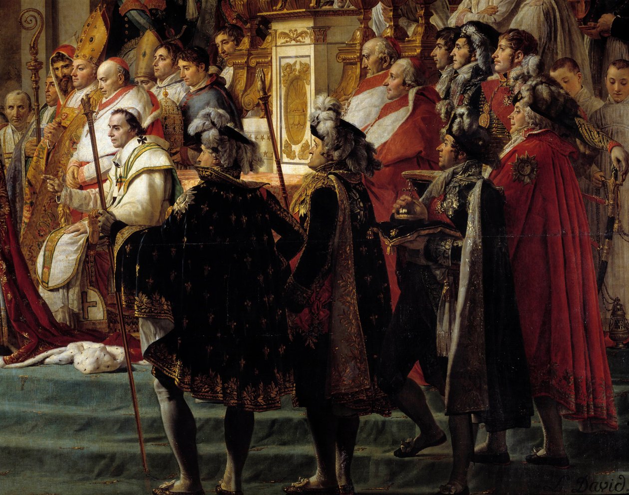 Napóleon rítusa. Részlet az előtérben VII. Pius pápával I. Bonaparte Napóleon császár megszentelésekor és Josephine Imperatrice koronázásakor a Notre-Dame de Paris-ban december 2-án alkotó: Jacques Louis David